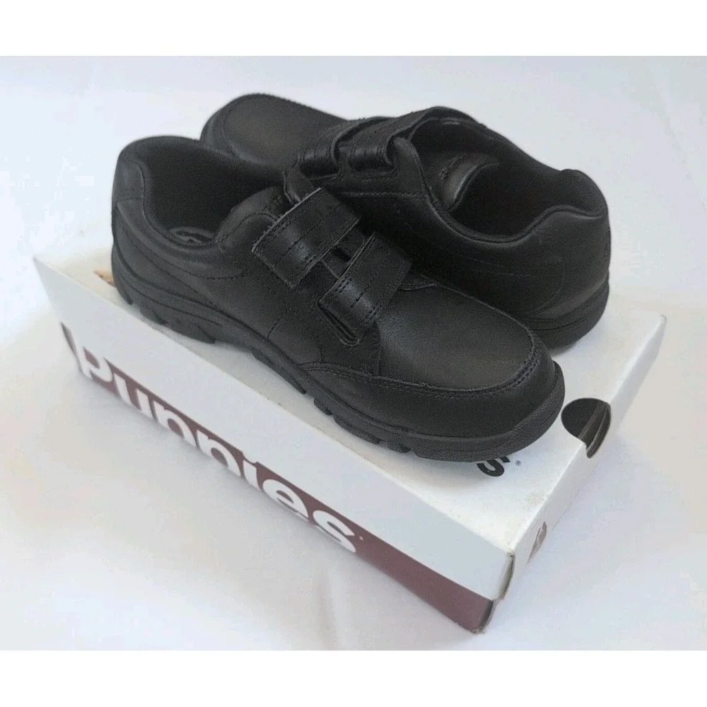 Hush Puppies JACE 3.5W Black Genuine Leather Hook & Loop School Dress - New